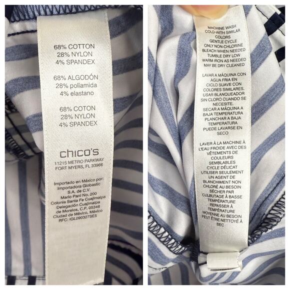 Chicos Navy Blue White Stripe Lightweight Jacket Zipper Front Roll Tab Sleeve XL - Picture 12 of 12